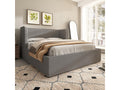 Upholstered double bed 180x200 with wide side pillows and removable bed frame cover in grey linen