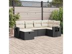 6-piece garden furniture set with cushions, black woven resin