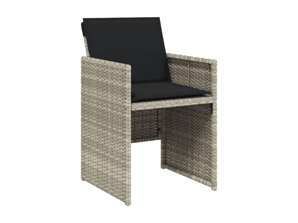 9-piece garden dining set and cushions in light grey rattan