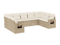 9-piece garden furniture set with cushions, beige woven resin