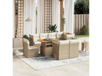 9-piece garden furniture set with cushions, beige woven resin