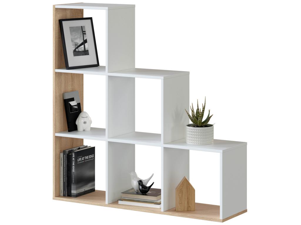 Homelumiere Bookshelf, White/Oak, for Dining Room or Office