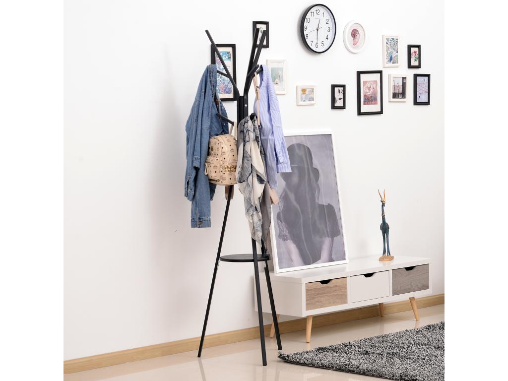 Contemporary design tripod coat rack, Homelumiere shelf, 9 shelves, Homelumiereères, dimensions: 45L x 45W x 180H cm, black metal