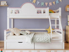 Wooden bunk bed 90x200cm 140x200cm - with ladder and 2 drawers - White / Pink