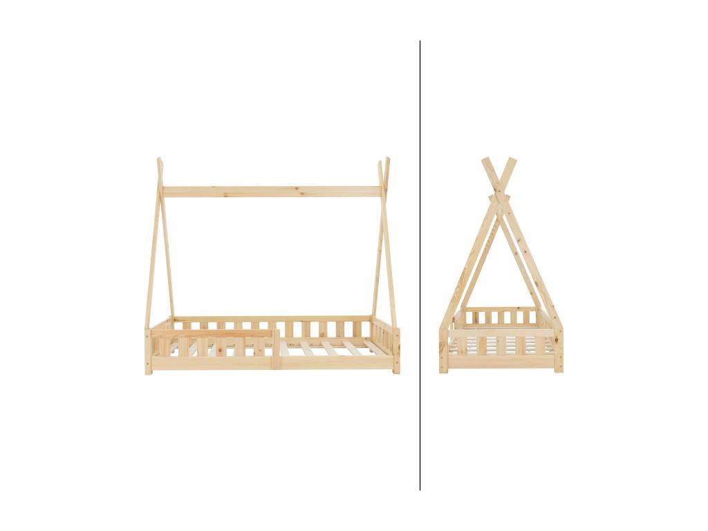 Homelumiere Natural Anti-Fall Children's Bed, Wooden House Bed in Pine, 80x160 cm