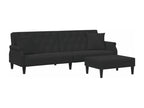 2-seater sofa bed with pillows and footstool in black velvet