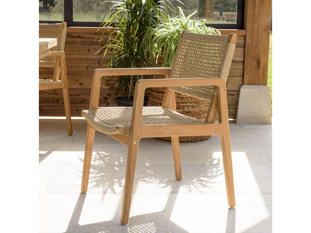 Homelumiere - Set of 2 garden armchairs in natural teak and beige synthetic rattan