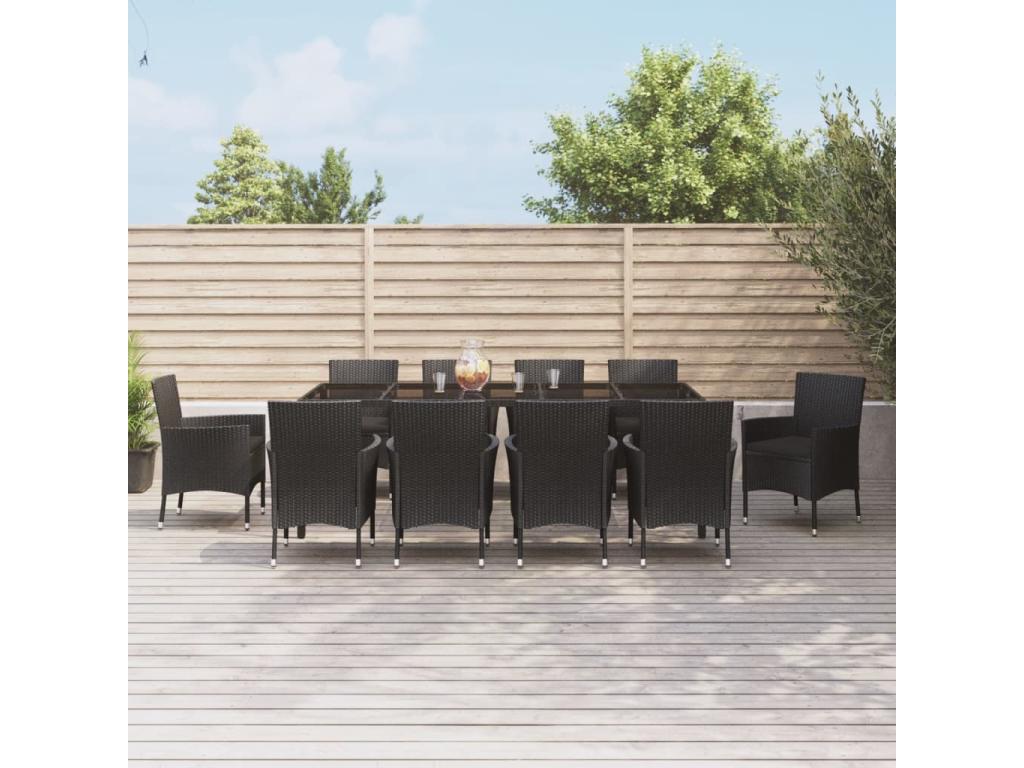 11-piece garden dining set with black resin wicker cushions