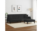 2-seater sofa bed with pillows and footstool in black velvet