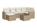 7-piece garden furniture set with cushions, beige woven resin