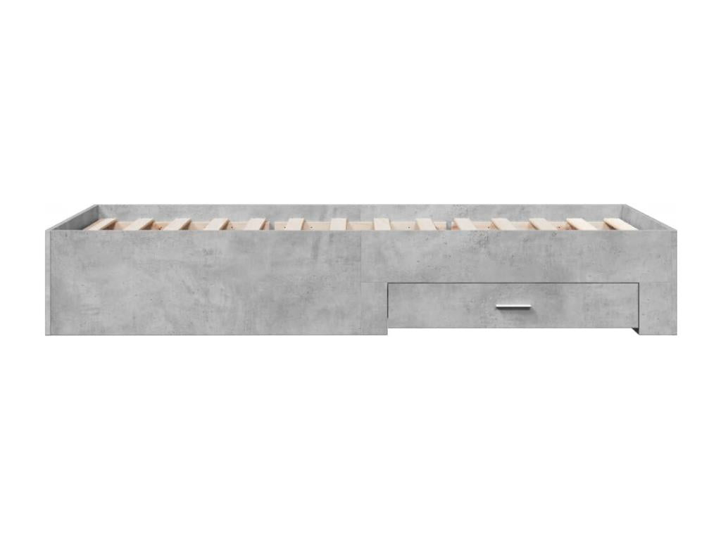 Bed frame and drawers, concrete grey, 75x190 cm, engineered wood