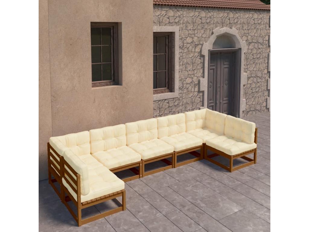 7-piece garden furniture set with cushions, honey brown, pine wood