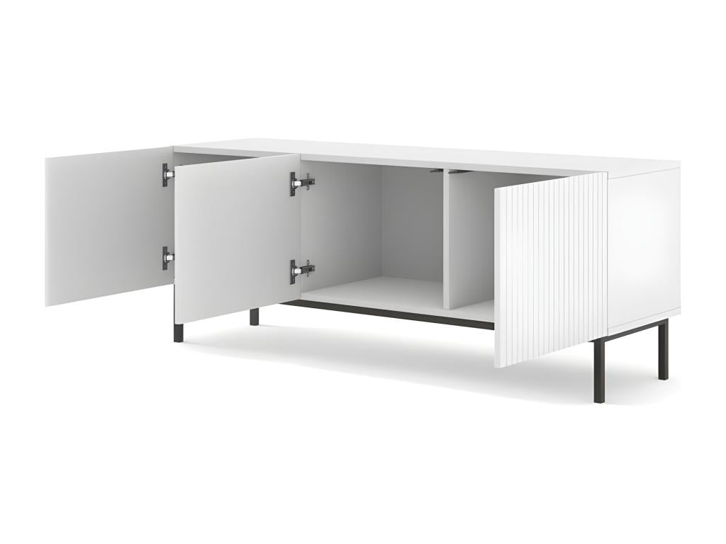 Homelumiere TV stand with 3 wooden doors and black frame - Matte white - W 150 x D 42 x H 58 cm