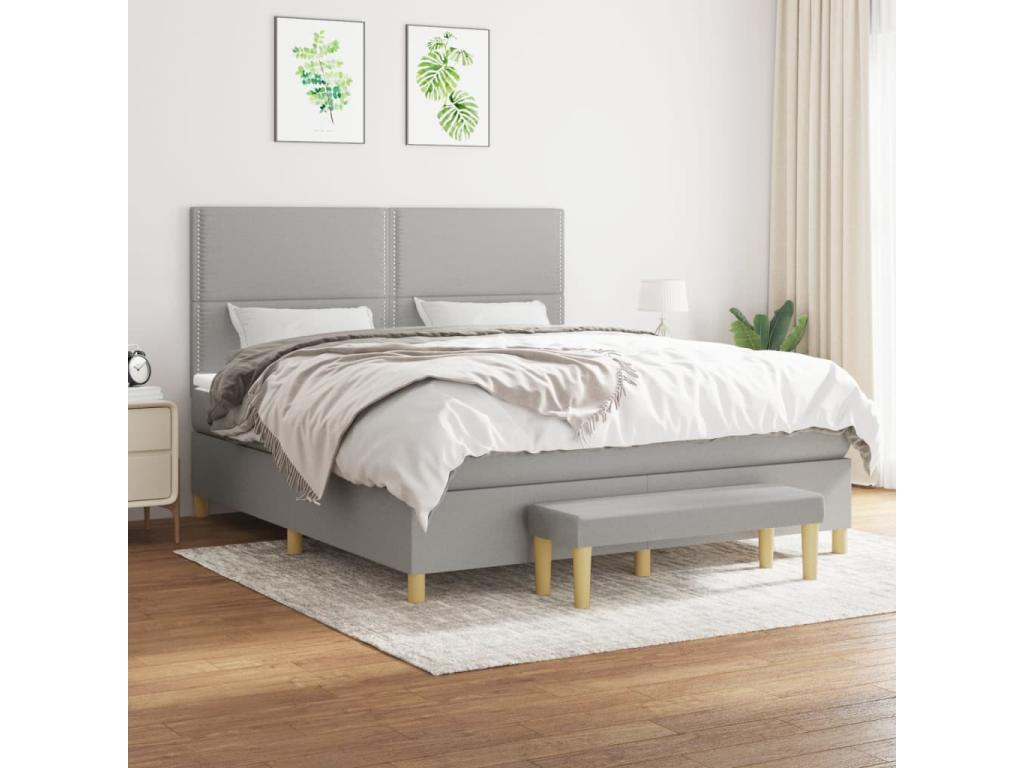 Upholstered bed base with mattress, light grey, 160x200cm, fabric