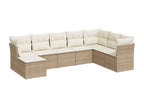 8-piece garden furniture set with cushions, beige woven resin