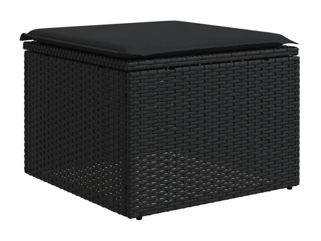 8-piece garden furniture set with cushions, black woven resin