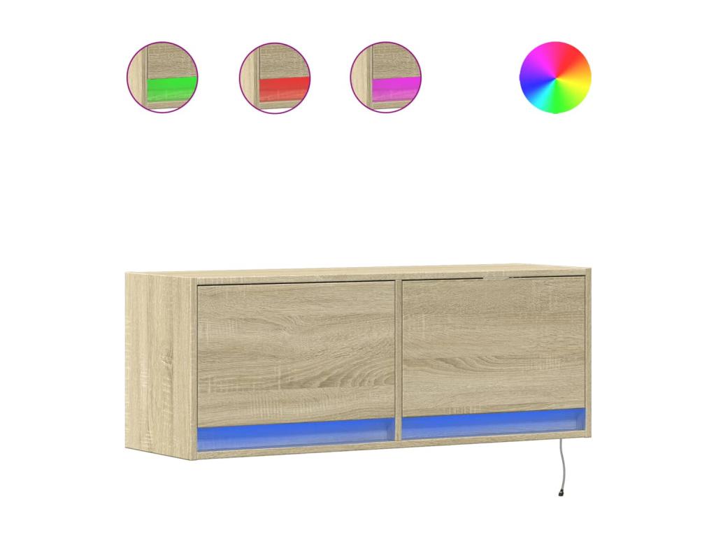 Homelumieree wall-mounted TV unit with LED lighting, oak finish, 100x31x35 cm