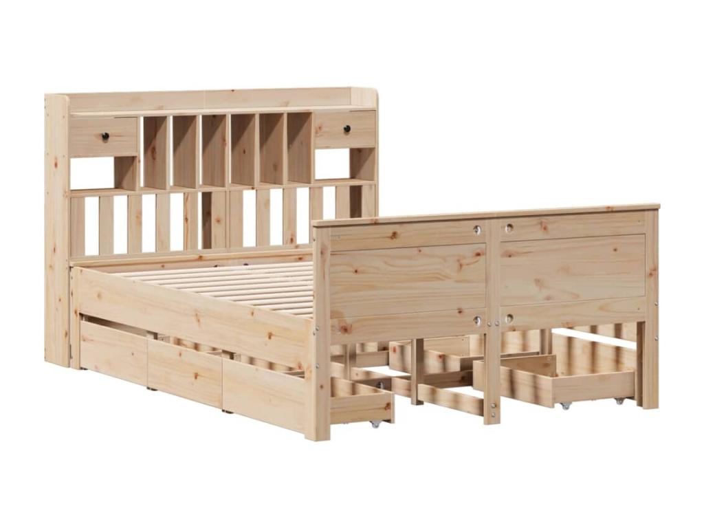 Bookcase bed without mattress 140x190 cm solid pine wood