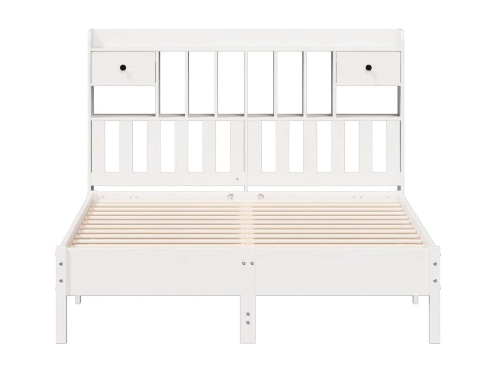 White 140x200 cm solid pine wood bookcase bed without mattress