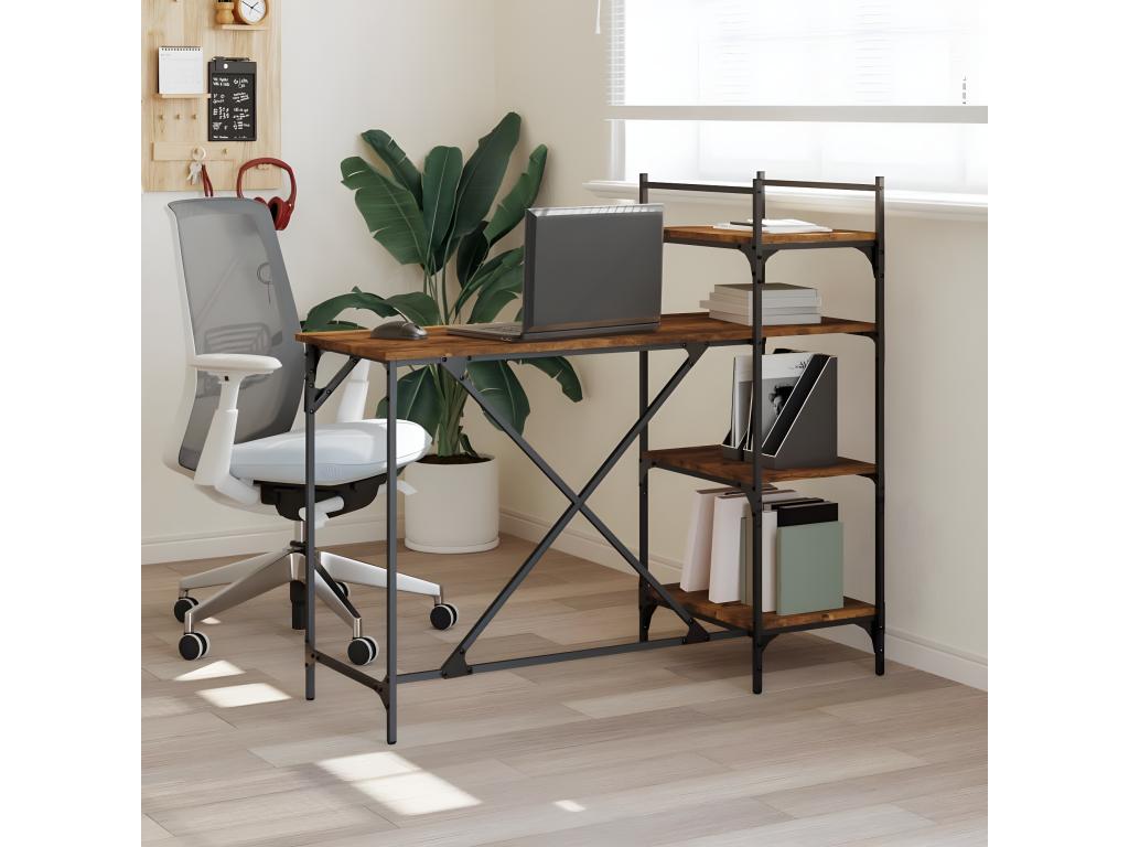 Computer desk with shelves, smoked oak, 120x47x109 cm