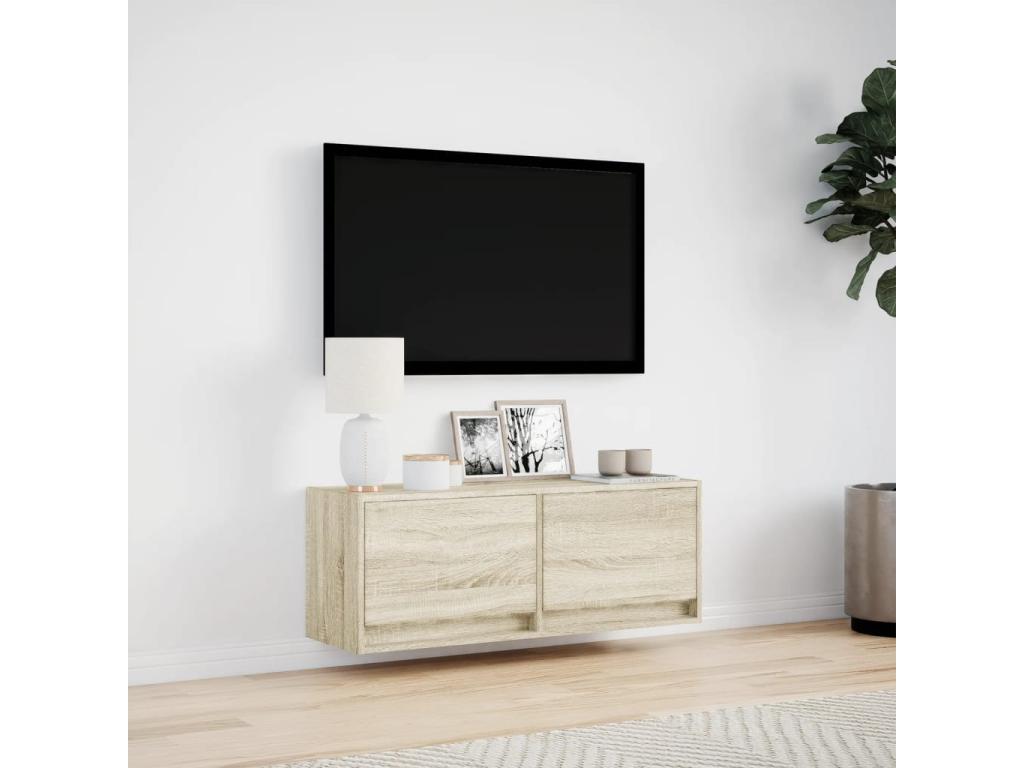Homelumieree wall-mounted TV unit with LED lighting, oak finish, 100x31x35 cm