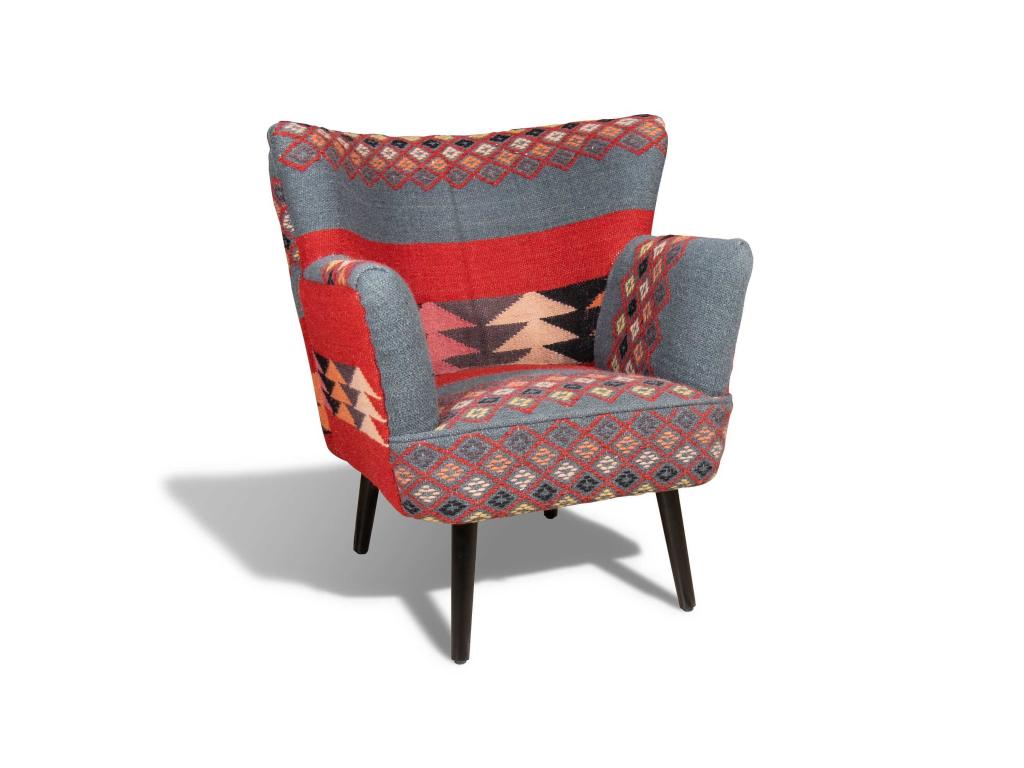 Homelumiere - Hand-embroidered armchair with black wooden legs, 68x70x77.5cm