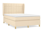 Upholstered bed base with mattress, Cream, 140x190 cm, Fabric