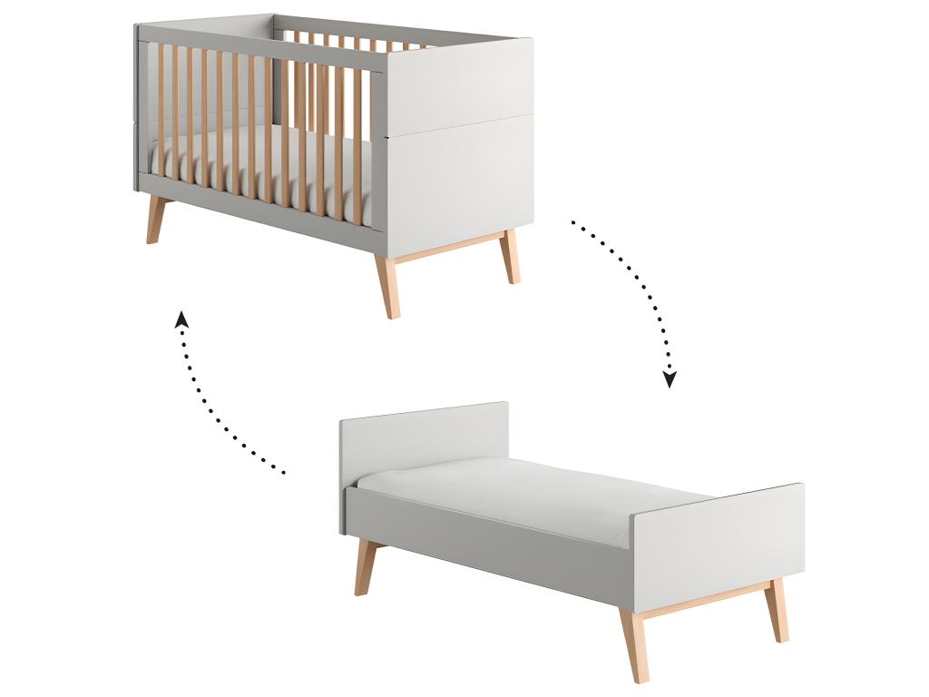 Complete bedroom set including convertible bed (70x140cm), changing table and 2-door wardrobe, Swing Grey and wood, 52962PUHK