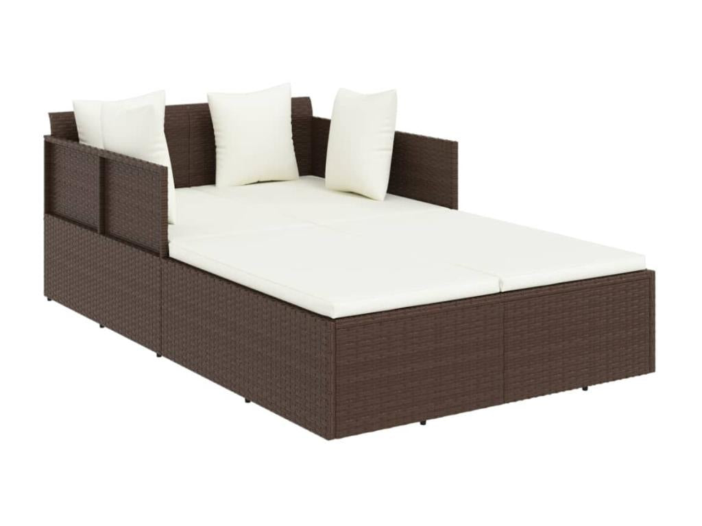 Chaise longue with brown cushions, 182x118x63 cm, woven resin, 89591KCVR