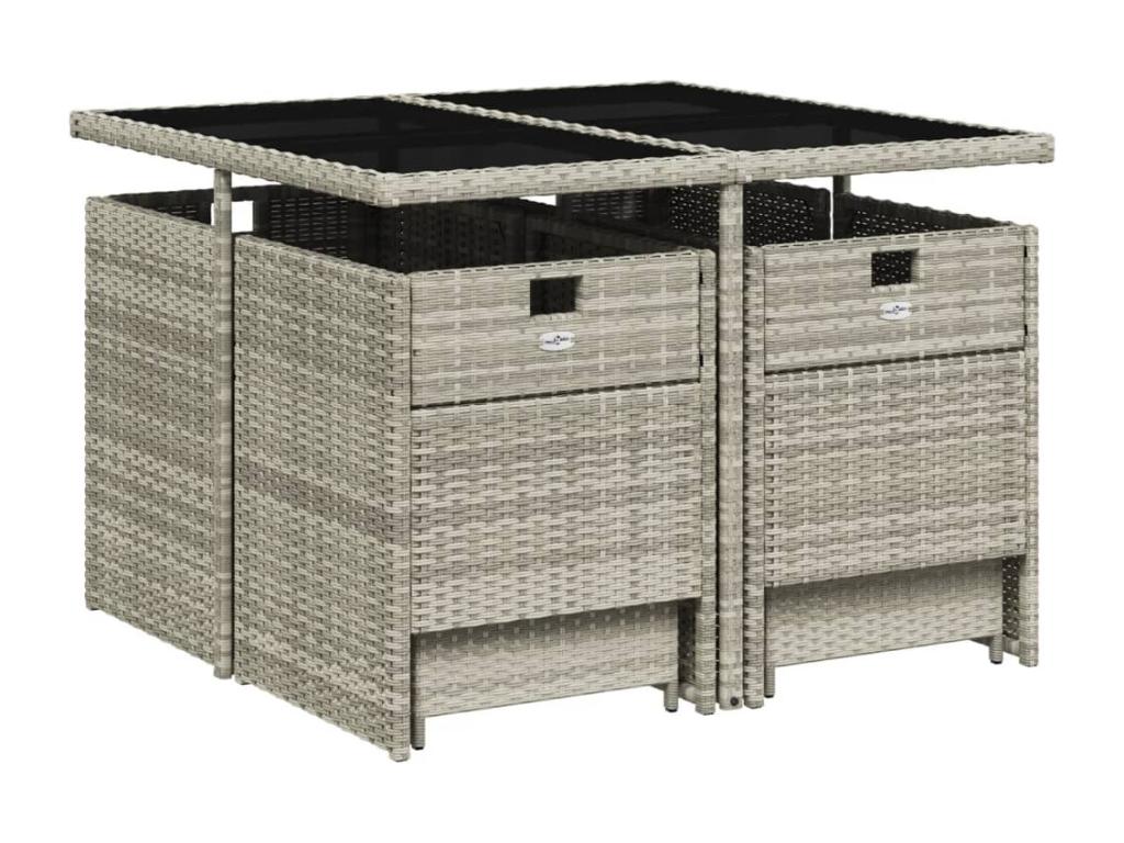 9-piece garden dining set and cushions in light grey rattan