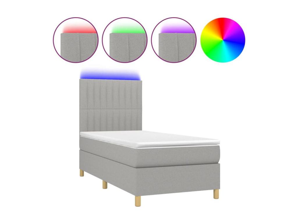 Bed base with Homelumiere bed light and mattress and LED light grey 90x190