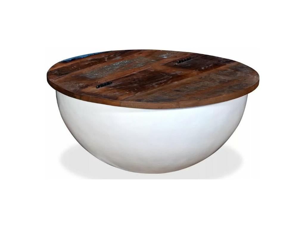 Homelumiere round coffee table in recycled dark wood and white metal