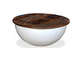 Homelumiere round coffee table in recycled dark wood and white metal