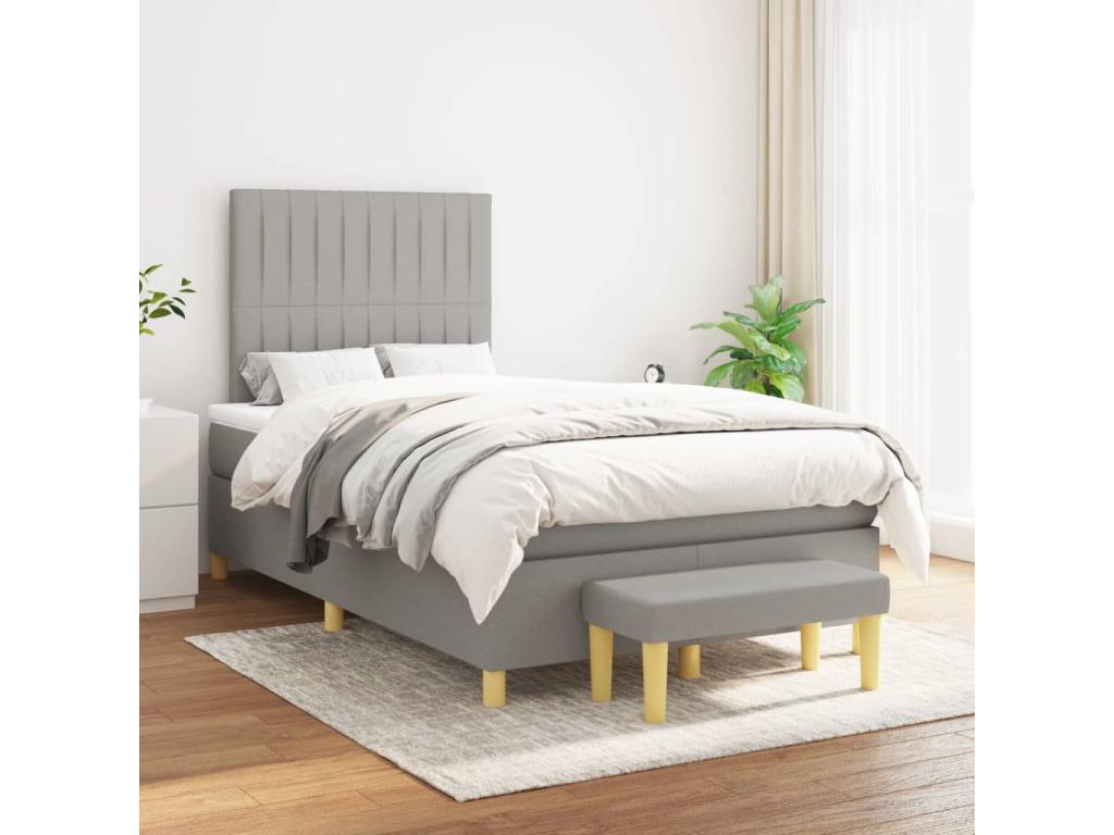 Upholstered bed base with mattress, light grey, 120x200cm, fabric