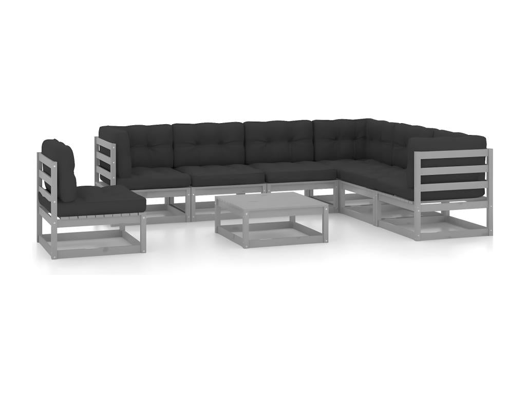 8-piece garden furniture set with cushions, grey, solid pine wood, 38791BWZW