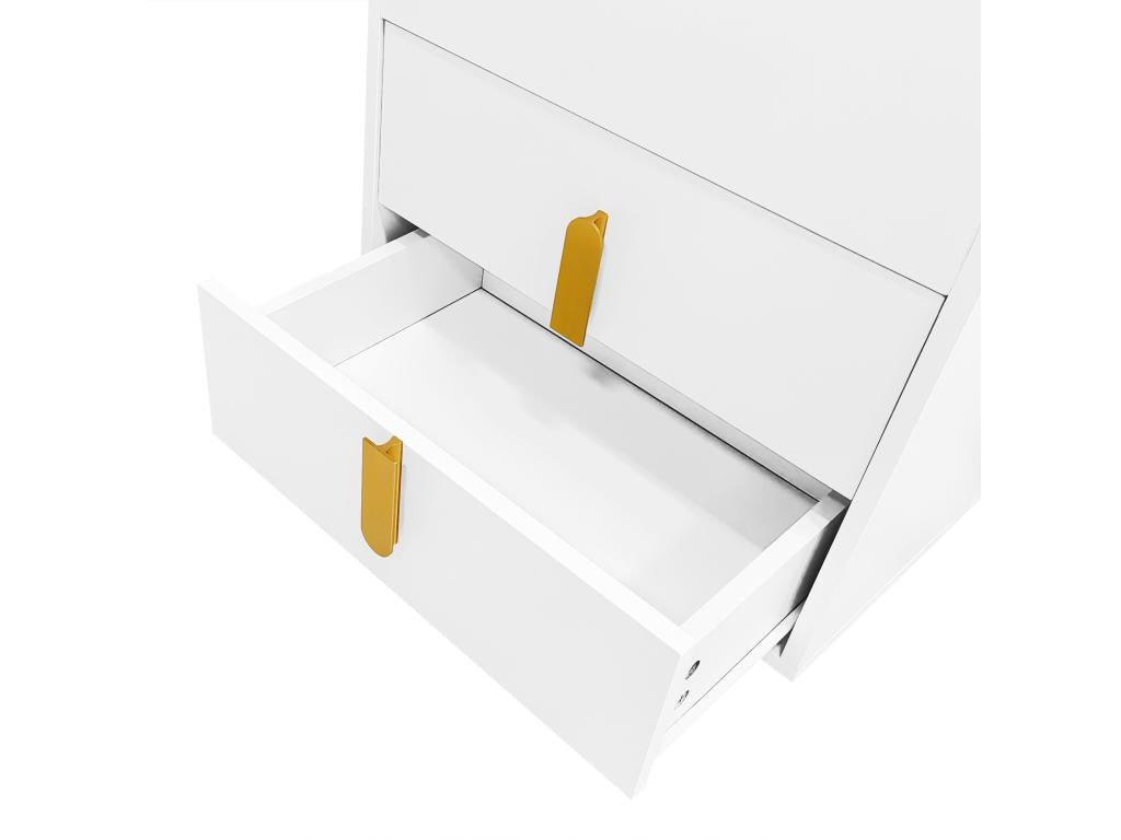 Bedside table with USB port - 2 drawers / extendable top - MDF - White