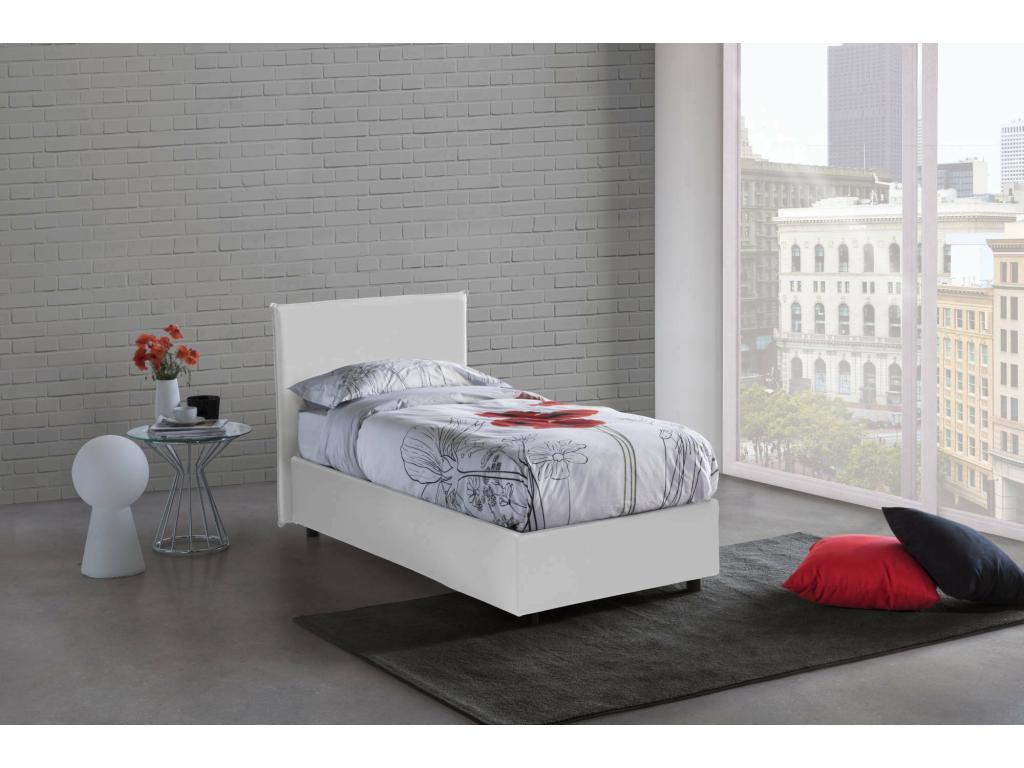 Homelumiere Single Bed with Storage Bed and Eco-Leather Upholstery, Made in Italy, Front Opening, Suitable for 80x190 cm Mattress, White