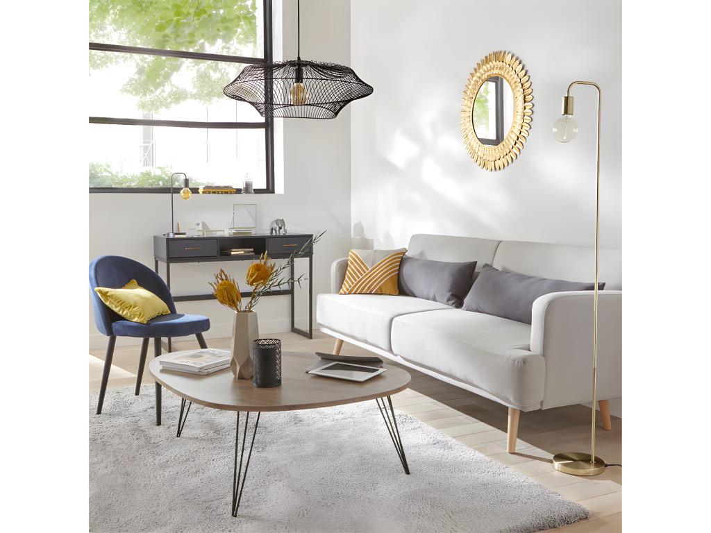 Coffee table in wood with black metal legs, 97x65 x H 50 cm