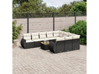 11-piece garden furniture set with cushions, black woven resin