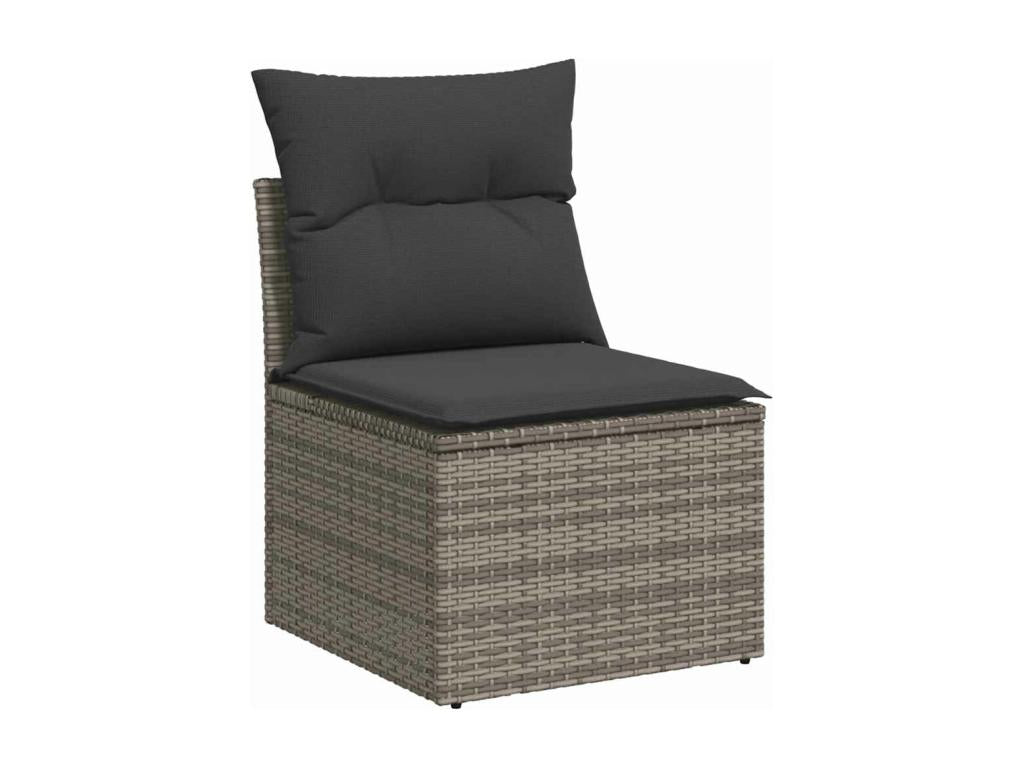7-piece garden furniture set with cushions, grey woven resin