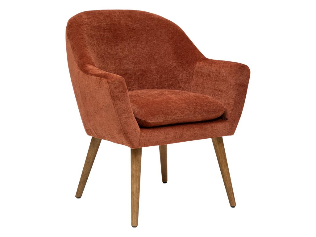 Lounge chair in amber and natural rubberwood PU leather - W- 70.5 x D- 65 x H- 83 cm