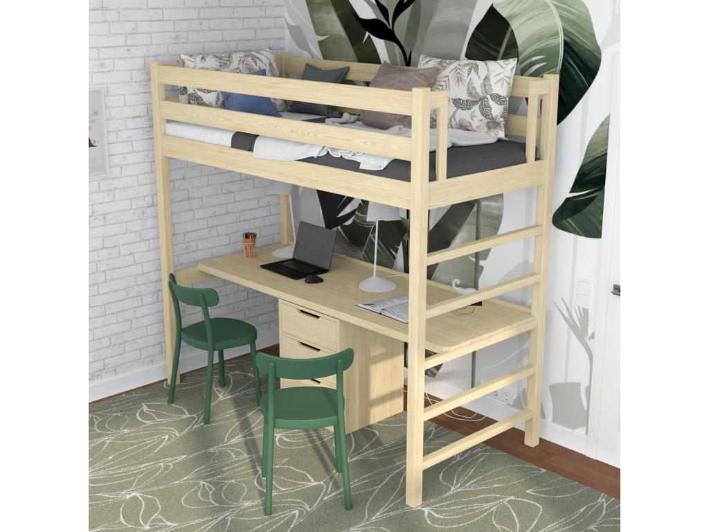 Wooden loft bed - with desk N01 Light Pine 90x180