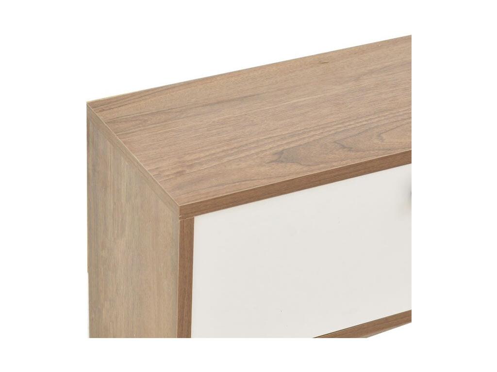 White and walnut TV stand for living room, 120x25x37 cm, 00316VQXH