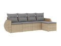 5-piece garden furniture set with cushions, beige woven resin