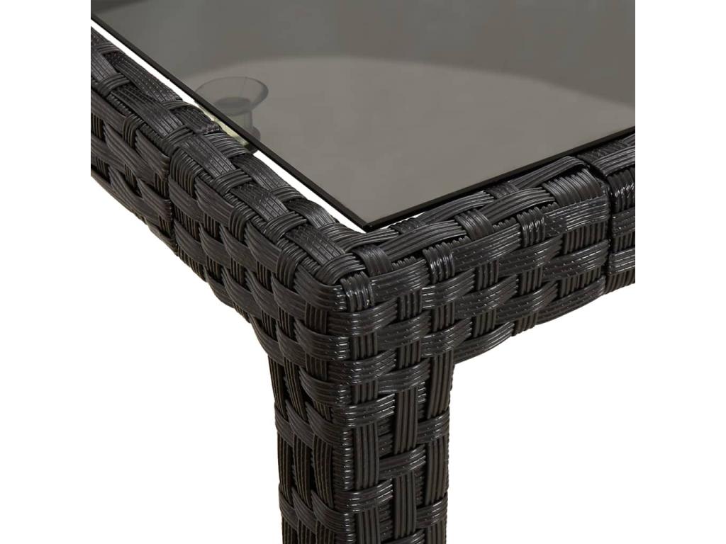7-piece garden dining set with cushions, black woven resin