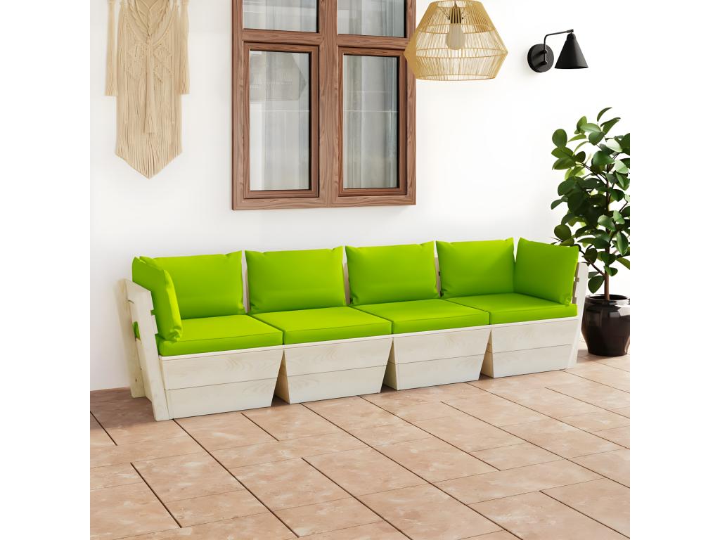 4-seater pallet garden sofa with cushions, spruce wood