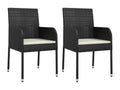Set of 2 garden chairs with cushions, black wicker resin, 61637INDO