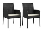 Set of 2 garden chairs with cushions, black wicker resin, 61637INDO