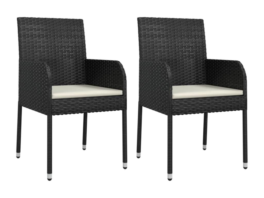 Set of 2 garden chairs with cushions, black wicker resin, 61637INDO