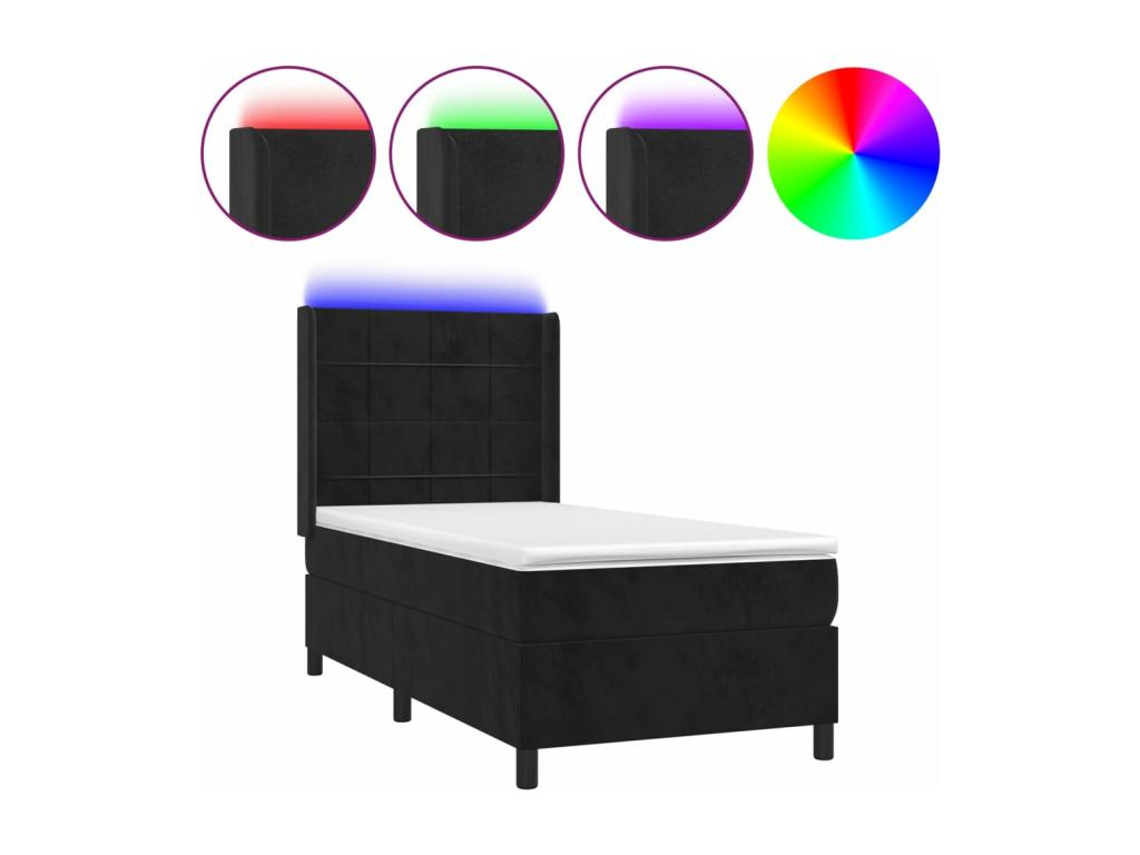 Homelumiere bed base with mattress and LED, black, 100x200 cm, velvet